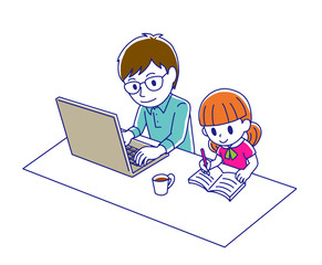 自宅でテレワークをする男性（育児）