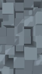 Abstract gray elegant cube geometric background. Chaotically advanced rectangular bars. 3D Rendering, 3D illustration