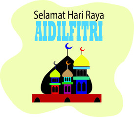Vector illustration of Muslim celebration with writting "Selamat Hari Raya Aildilfitri' in Malaysian language meaning Happy Aildilfitri. 