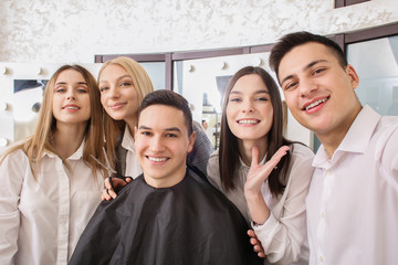 Young people during professional courses in hairdresser's salon