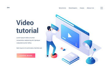 Promotional website offering information about video tutorials - obrazy, fototapety, plakaty
