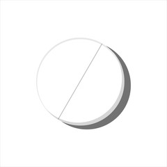  White pill on isolated white background. Flat design flat style website design, logo. Health concept of pain relief treatment medication and supplement pain. Vector stock illustration.