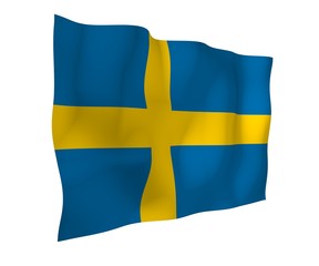 The flag of Sweden. Official state symbol of the Kingdom of Sweden. A blue field with a yellow Scandinavian cross that extends to the edges of the flag. 3d illustration