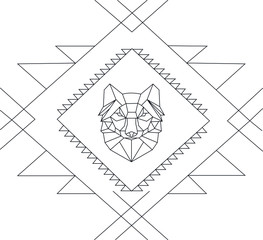 Cabeza animal geométrica con un marco de fondo para tatuajes o fondos - obrazy, fototapety, plakaty