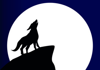 Lobo aullando a la luna desde una montaña