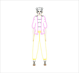 woman dressed in fashionable tracksuit. illustration for web and mobile design.