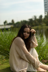 A Vietnamese woman with black hair in Vietnam
