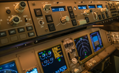 Close up view of an autopilot panel of a modern airplane
