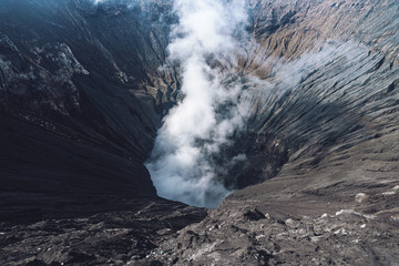 Photo of smoke volcano crater on Java island