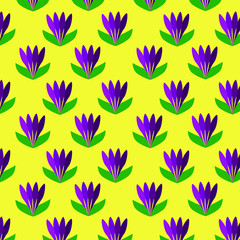 
Pattern on a yellow background lilac flowers with green leaves. Print on fabric. Wallpaper. Wrapping. Business card. Invitation. Decoration for gardening.