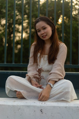Naklejka premium A Vietnamese woman with black hair in Vietnam 