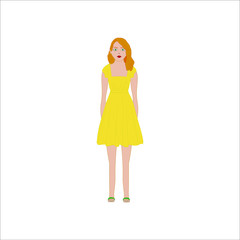 redhead girl in yellow dress.Illustration for web and mobile design.