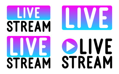 Set of color gradient live streaming symbols. Broadcast icons. Social media live video