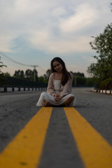 Fototapeta premium A Vietnamese woman with black hair in Vietnam 