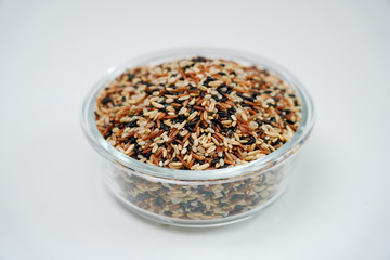A bowl of healthy whole grain rice. Healthy and nutritious grain brown rice