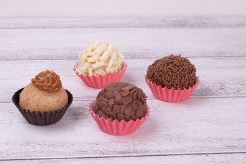 Typical Brazilian sweet brigadeiro with white background