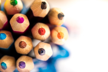 background of colored pencils close up