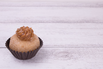 Typical Brazilian sweet brigadeiro with white background