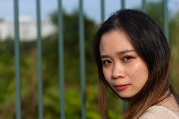 A Vietnamese woman with black hair in Vietnam
