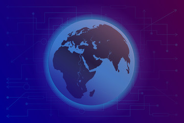 Modern digital, cyber and technology background. Planet Earth on digital background. Vector horizontal