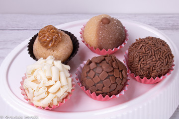 Typical Brazilian sweet brigadeiro with white background