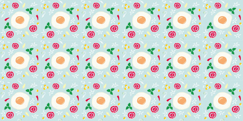 seamless pattern of fried eggs and vegetables