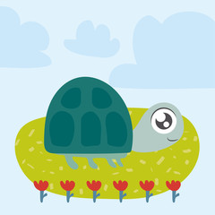 cute turtle, animal in kawaii style