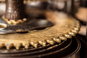 old gears in the mechanism close up