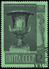 USSR - CIRCA 1966: stamp 12 Soviet kopek printed by USSR, shows Malachite Vase (Ural, 1843), Hermatage treasures series, circa 1966