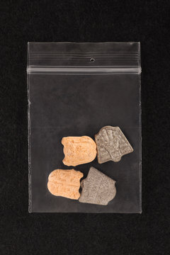 Ecstasy party pill in bag.