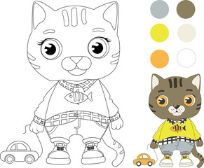 Animals cartoon. Little cat coloring page. Cute cat doodle