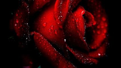 Close-up Of Wet Red Rose Against Black Background