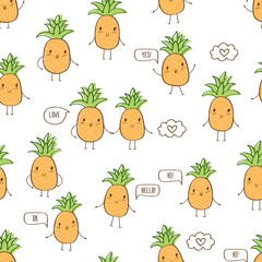 Cool seamless pattern with hand drawn cute pineapples for fashion, wallpapers, print, textile, gift wrap and scrapbook. Vector illustration.