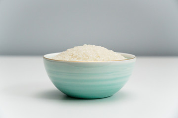 Rice in blue-green porcelain bowl