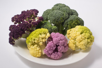 Colorful cauliflower cabbages. Healthy food