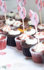Variety of freshly made cupcakes with cream on top
