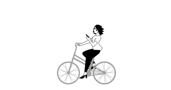 Animation of adults and kid individually with alpha cell riding bike. 