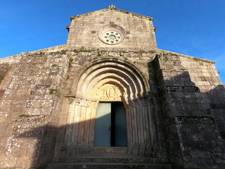 Main facade of the old church of the Monastery of Rates. Benedictine monastery located in the parish of Rates in the municipality of Povoa de Varzim, in Portugal. 