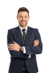 Portrait of handsome businessman on white background