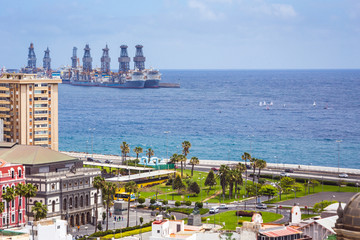 Fototapeta premium View over Las Palmas de Gran Canaria from the Cathedral of Santa Ana on a cloudy day, Canary Islands, Spain