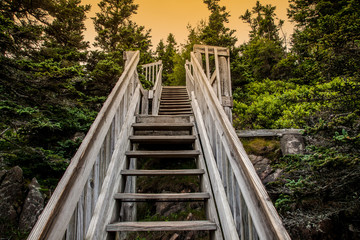 Wooden stairs with orange lava colors