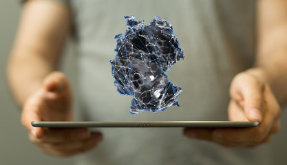 Abstract of germany map network, internet and global connection concept, Wire Frame 3D