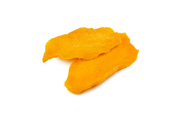 Tasty sugar mango slices background. Top view.