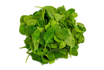 Fresh spinach leaves as background.