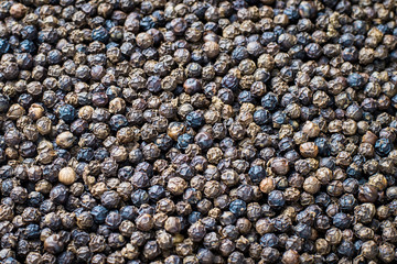 Black peppercorns for background , dry organic product in Thailand , spice in use cooking