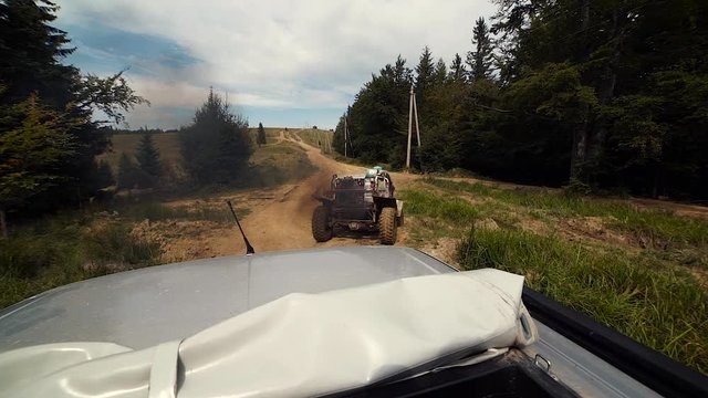 OFF road 4x4. POV driver on dirt road