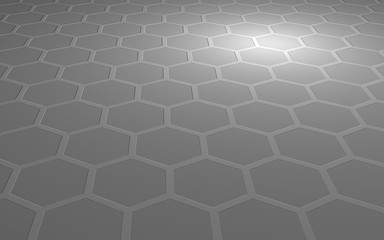 Obraz na płótnie Canvas Honeycomb on a gray background. Perspective view on polygon look like honeycomb. Extruded, bump cell. Isometric geometry. 3D illustration