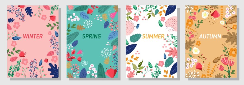 Illustration set season element or nature background, winter, spring, summer, autumn, banner, cover, templates, posters.