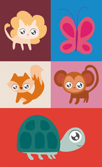 set of animals in kawaii style