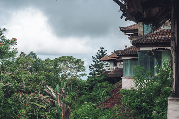 Fototapeta premium building with balcony and window view of green trees